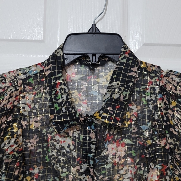 Ruffle Cap Sleeve Button, Down Shirt - Picture 2 of 5